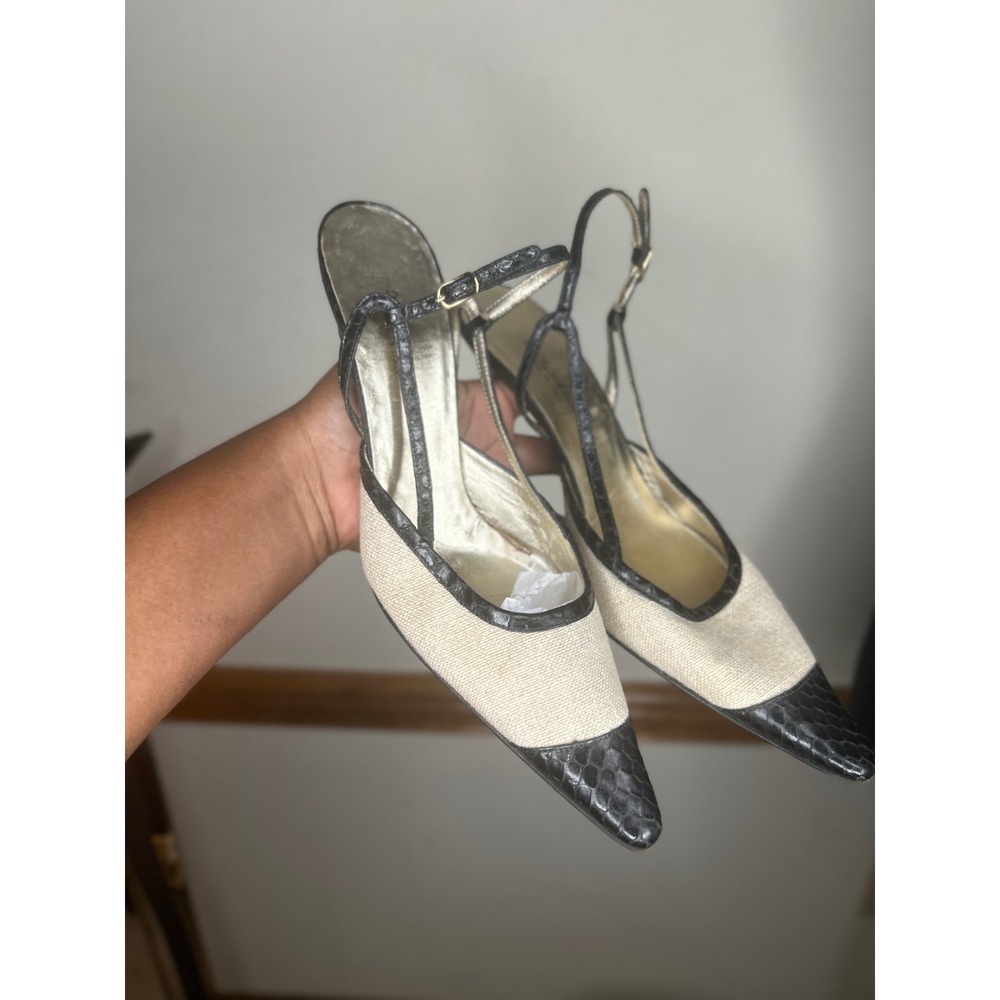 Dolce & Gabbana vintage Slingback Pumps Womens 38 EU Cream Black Snakeskin Heel‎ - Picture 4 of 17